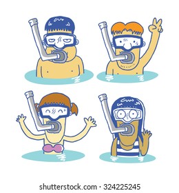 cartoon kid snorkel diver