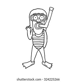 cartoon kid snorkel diver