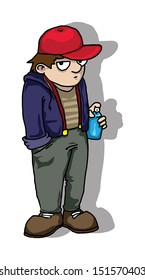 Cartoon kid with spraycan and a baseball cap, vector illustration