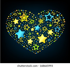 Cartoon kid style vector stars heart shape