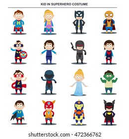 Cartoon kid in superhero costumes. 