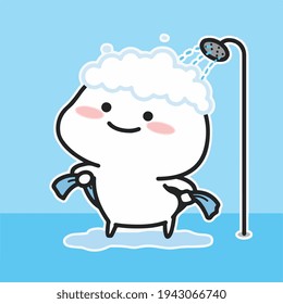 cartoon kid taking shower vector art eps