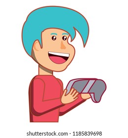 cartoon kid with videogames design