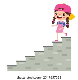 Niño De Caricatura Caminando Por Las Escaleras