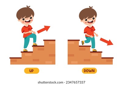 Cartoon Kid Walking Up And Down On Stairs