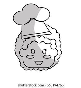 cartoon kid wearing chef hat over white background. vector illustration