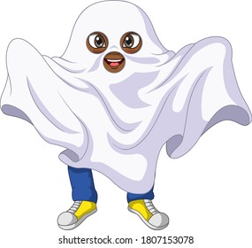 Cartoon kid wearing in a ghost costume