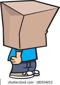 cartoon kid wearing a paper bag on its head