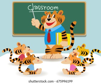 cartoon kid,Classroom teacher,tiger teacher teach student
