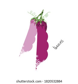 Cartoon kidney beans with small leaves. Vector hand drawn illustration.