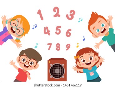 Cartoon kids with 123 numbers