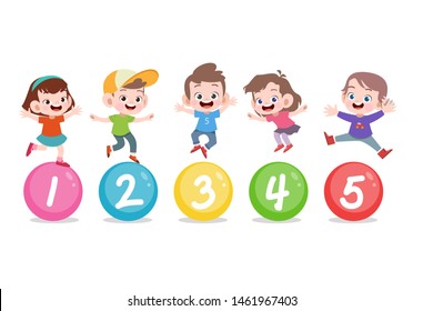 Cartoon kids with 123 numbers