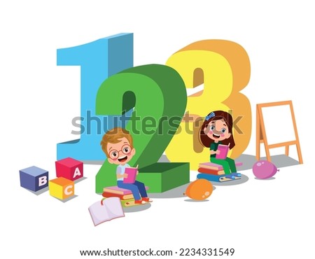 Cartoon kids with 123 numbers vector image