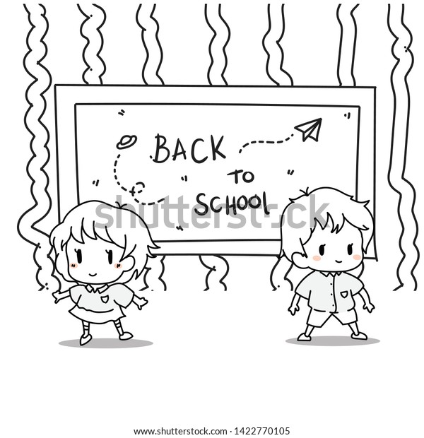 Cartoon Kids Back School Outline White Stock Vector Royalty Free