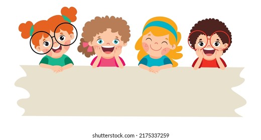 Cartoon Kids With Blank Banner 