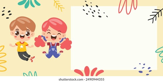 Cartoon Kids With A Blank Frame