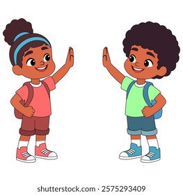 Cartoon Kids Boy And Girl Greeting Each Other Vector Illustration