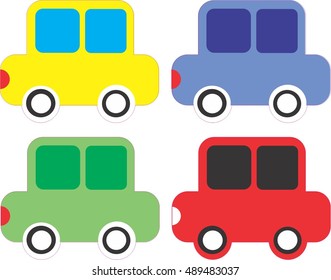 cartoon kids cars with cut outline