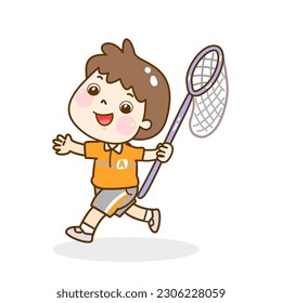 Cartoon  kids catching butterfly vector.