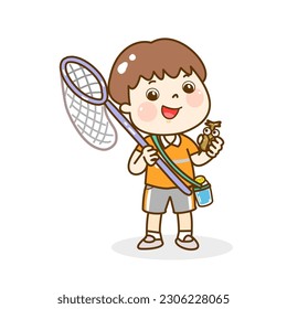 Cartoon  kids catching butterfly vector.