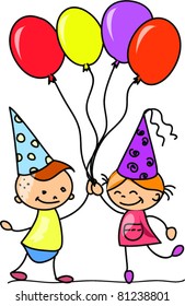 cartoon kids celebrate birthday