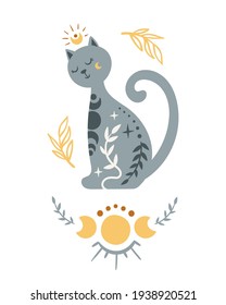 Cartoon kids celestial space cat nursery poster