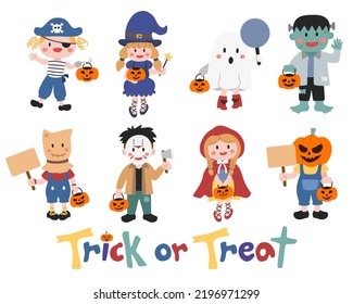 Cartoon Kids Character Halloween Costumes Trick Stock Vector (royalty 