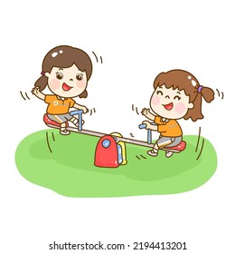 Cartoon kids Character on playground.