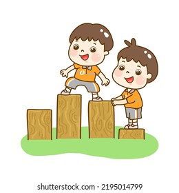Cartoon kids Character on playground.