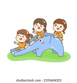 Cartoon kids Character on playground.
