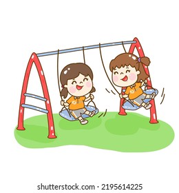 Cartoon kids Character on playground.