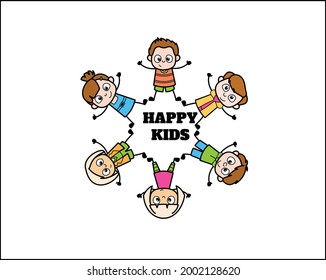 Cartoon kids circular banner text happy kids