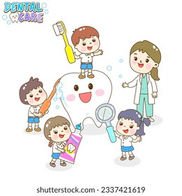 Cartoon kids dental care character. 