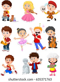 Cartoon Kids With Different Hobbies