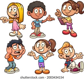 Cartoon kids with different poses and expressions. Vector clip art illustration with simple gradients. Each on a separate layer
