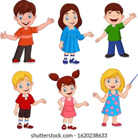 Cartoon kids with different posing