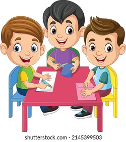 Cartoon Kids Doing Folding Origami Paper