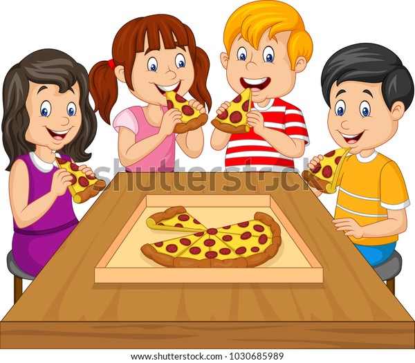 Kids Eating Pizza Cartoon