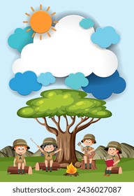 Cartoon kids enjoying a campfire in nature