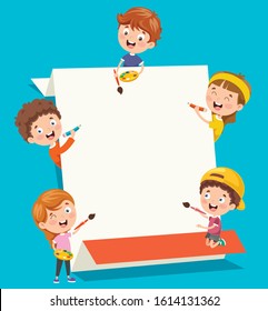 Cartoon Kids With A Frame With Copy Space