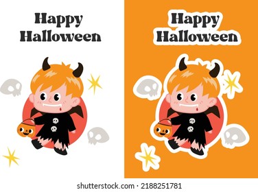 Cartoon Kids Halloween Ghost Costume Party Fun Vector Illustration