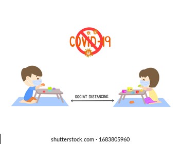 Cartoon Kids have  Social Distancing Vector