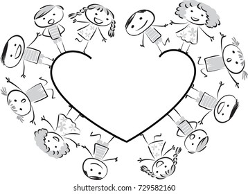 Cartoon Kids Heart Shape Border Icon Stock Vector (Royalty Free ...