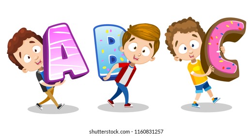 Cartoon kids holding ABC letters