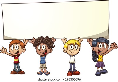 Cartoon Kids Holding Big Sign Vector Stock Vector (Royalty Free ...