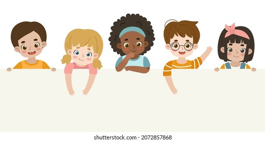 Cartoon Kids Holding Blank Banner Cute Stock Vector (Royalty Free ...