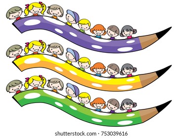 cartoon kids holding color pcneil