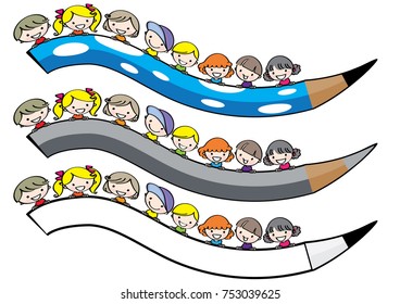 cartoon kids holding color pcneil