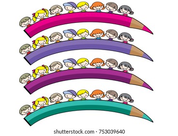 cartoon kids holding color pcneil