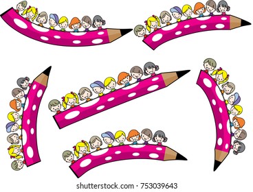 cartoon kids holding color pcneil